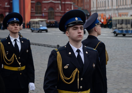 Soldiers of the presidential regiment at the rehearsal of the military parade.