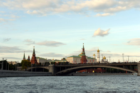 View of the Kremlin and the Big Stone Bridge of Moscow.のeditorial素材