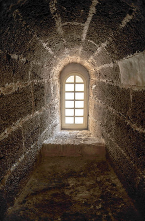 Window in the old cathedral of the Holy Cross in Cadiz.
