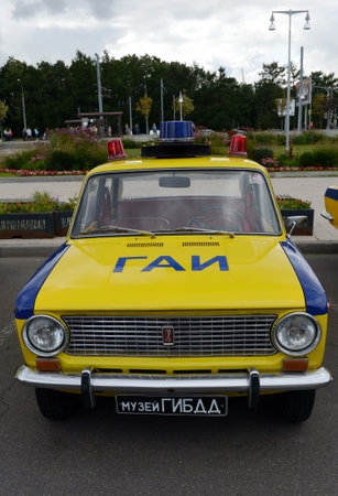 The old Soviet car VAZ 21011 in the version of the police car of the road patrol service.のeditorial素材