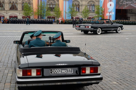Government limousines ZIL-115V at the rehearsal of the Victory Parade on Red Square.のeditorial素材
