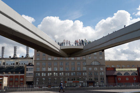 Floating bridge of Zaryadye natural landscape Park in Moscowのeditorial素材