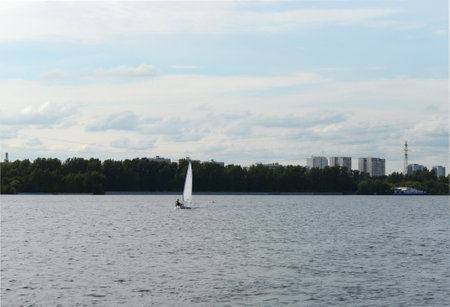 Sailboat on the Khimki Reservoir in Moscowのeditorial素材