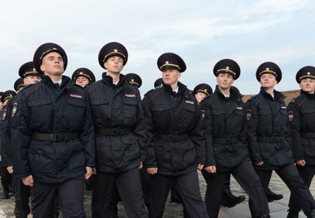 In the parade of police cadets on Poklonnaya hill in Moscowのeditorial素材