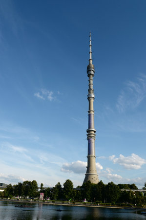 Ostankino TV Tower and Palace Pond in Moscowのeditorial素材