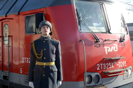 Soldier of honor at the military station in Moscowのeditorial素材