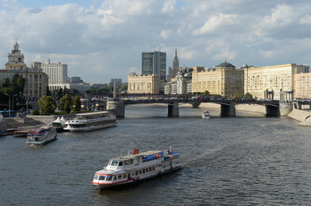 Pleasure boats on the Moscow riverのeditorial素材