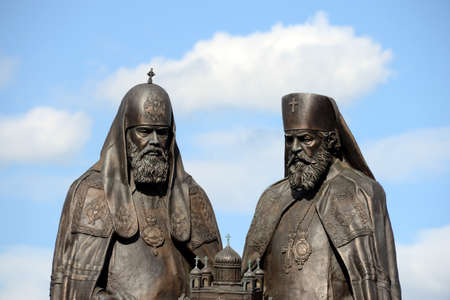 Monument "Reunion" at the Cathedral of Savior in Moscowの写真素材