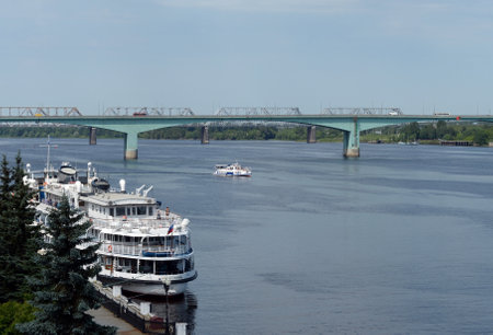 Road bridge over the Volga river in Yaroslavlのeditorial素材