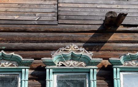 Trim on the wooden house in the village of Menishikova Yaroslavl regionの写真素材