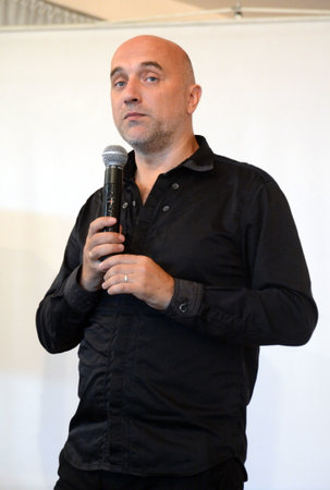 Writer Zakhar Prilepin at a meeting with Siberian readersのeditorial素材