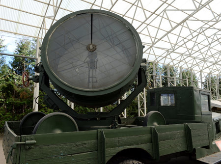 Anti-aircraft vehicle searchlight station type 3-15-4B on the ZIS-12 on Poklonnaya hill in Moscowのeditorial素材