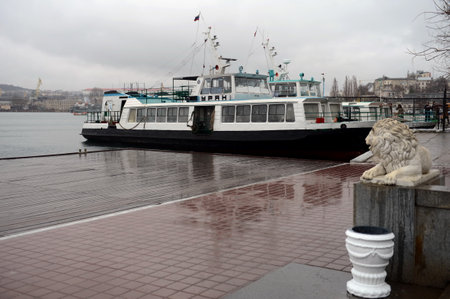 Passenger boat "Uranus" at the pier in Sevastopolのeditorial素材