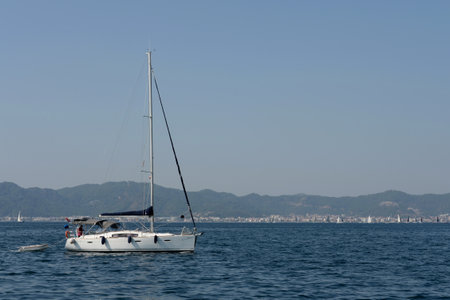 Yacht off the coast of the Turkish city of Marmarisのeditorial素材