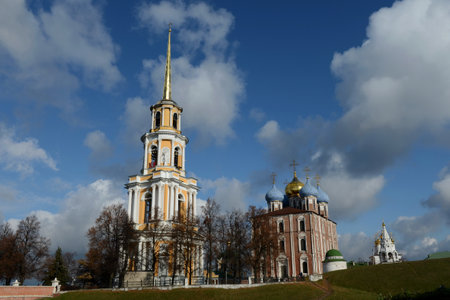 View of the Ryazan Kremlin on an autumn day. Assumption Cathedral with bell towerのeditorial素材