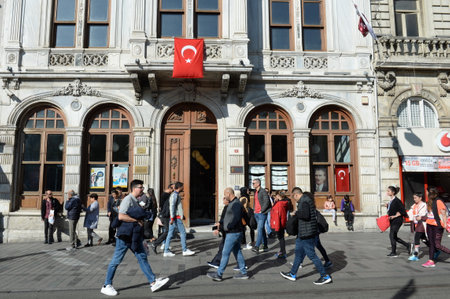 People walking on Istiklal Street in Istanbul, Turkey. It is the most famous street in Istanbulのeditorial素材