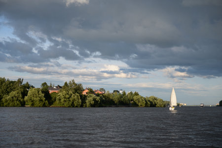 Klyazma reservoir of the Moscow canal near the village of Chiverevoのeditorial素材