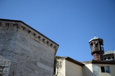 Wooden minaret of a mosque near Taksim Square in Istanbul