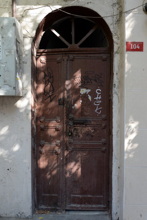 Old door on a building on Bogazkesen street in the old Beyoglu district of Istanbulのeditorial素材