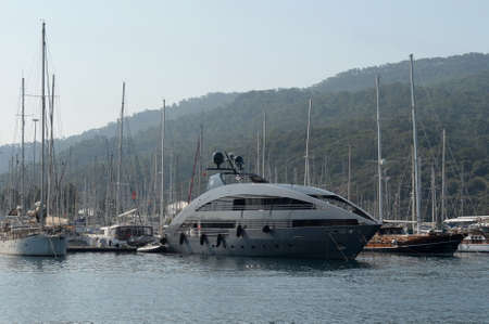 Sea yachts at the pier of the yacht club in the Turkish city of Marmaris