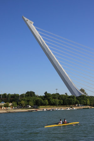 The Puente del Alamillo was crossing the Guadalquivir river in Seville. The bridge was built to...
