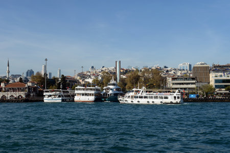 Pleasure boats at the pier Besiktas in the Bosphorus. Istanbulのeditorial素材