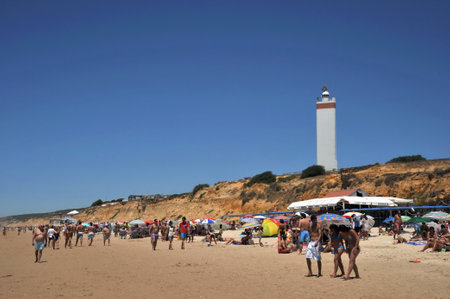 Lighthouse on Matalascanas beach on the Atlantic oceanのeditorial素材