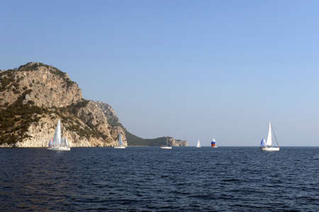 Yachts in the Aegean Sea near the Turkish city of Marmarisの写真素材