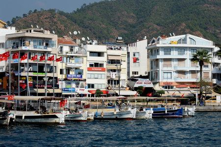 Sea pleasure boats at the waterfront of the city of Marmaris. Turkeyのeditorial素材