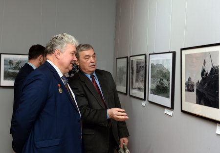 Russian politician and statesman Sergei Baburin at a photo exhibition troops dedicated to the withdrawal of Soviet from Afghanistanのeditorial素材
