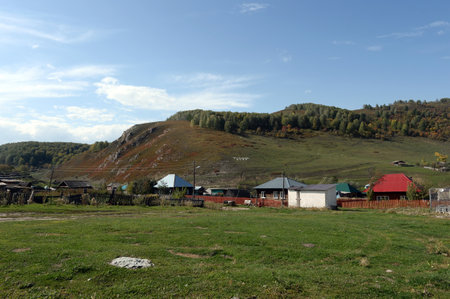 The ancient mountain village of Tulata in the Charyshsky district of the Altai Territoryのeditorial素材
