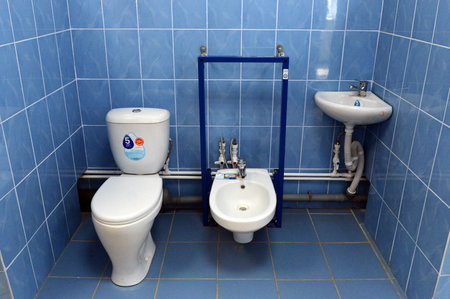 Training places for plumbers in a vocational school on the territory of a Russian educational colonyのeditorial素材