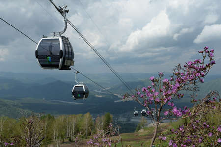 Cable lift at the resort Manzherok in the Altai Mountains