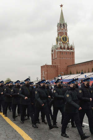 Soldiers of the presidential regiment during a military parade on Red Square in Moscow