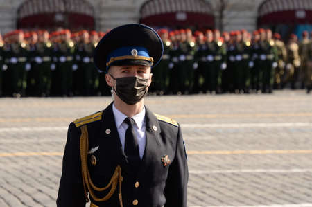 An officer of the presidential regiment during a military parade on Red Square in Moscowのeditorial素材