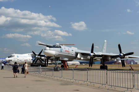 Turboprop strategic bomber-Tu-95 Bear and military transport aircraft IL-76LL at the International...