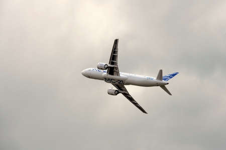 Demonstration flight of the new Russian twin-engine passenger aircraft MS-21-300 at the International Aviation and Space Salon MAKS-2021 in Zhukovskyのeditorial素材