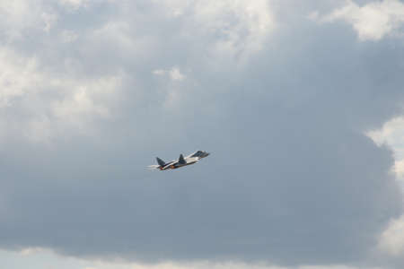 The Russian multi-purpose fighter of the fifth generation Su-57 at the International Aviation and Space Salon MAKS-2021 in Zhukovskyのeditorial素材