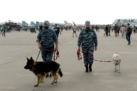 Police officers on the protection of public order at the International Aviation and Space Salon MAKS-2021のeditorial素材