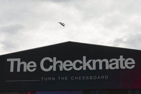 Russian multi-purpose supersonic fighter Su-30SM Flanker-C in the sky above the Checkmate exhibition hangar at the MAKS-2021 International Air Showのeditorial素材