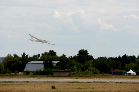 Landing of the MDM-1 Fox glider at the Zhukovsky airfield during the MAKS-2021 International Aviation and Space Salonのeditorial素材