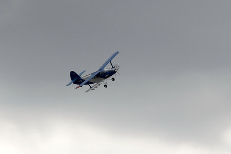 The light multipurpose aircraft TVS-2MS Partizan in the sky at the International Aviation and Space...