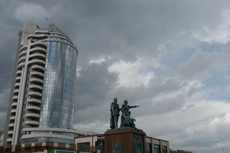 Monument to the founders of the city of Novorossiysk on the embankment named after Admiral Serebryakovのeditorial素材