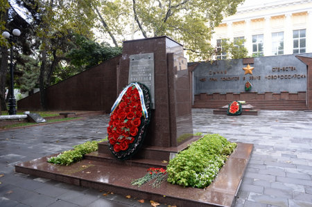 Monument at the burial place of Major Caesar Kunikov on Heroes Square â the central memorial ensemble of the hero city of Novorossiyskのeditorial素材