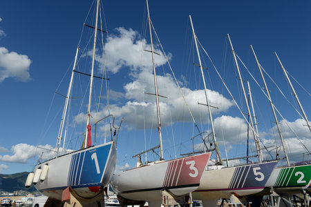 Sailing sports yachts Open 800 in storage at the yacht club 7 feet in Novorossiysk