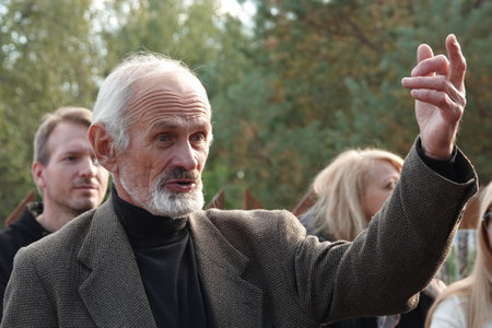 The guide-caretaker of the museum "Dacha of the artist Konstantin Korovin" Vladimir Seliverstovのeditorial素材