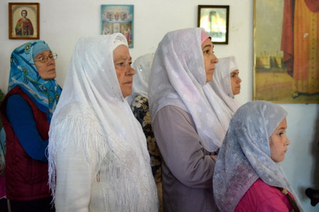 Church service in the church of the village of Poteryaevka, Altai Kraiのeditorial素材