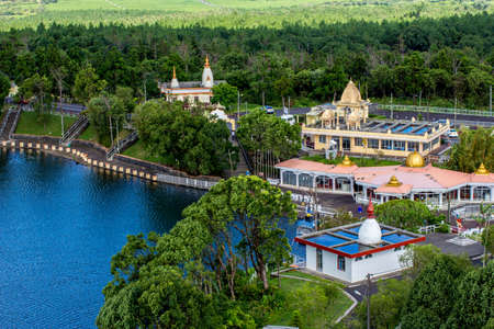Hindu Temple on the banks of the blue lakeの写真素材