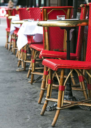 Cafe interior, glance tables and red chairsの写真素材