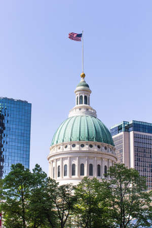 Capitol Building with american flag on top in St. Louisの写真素材